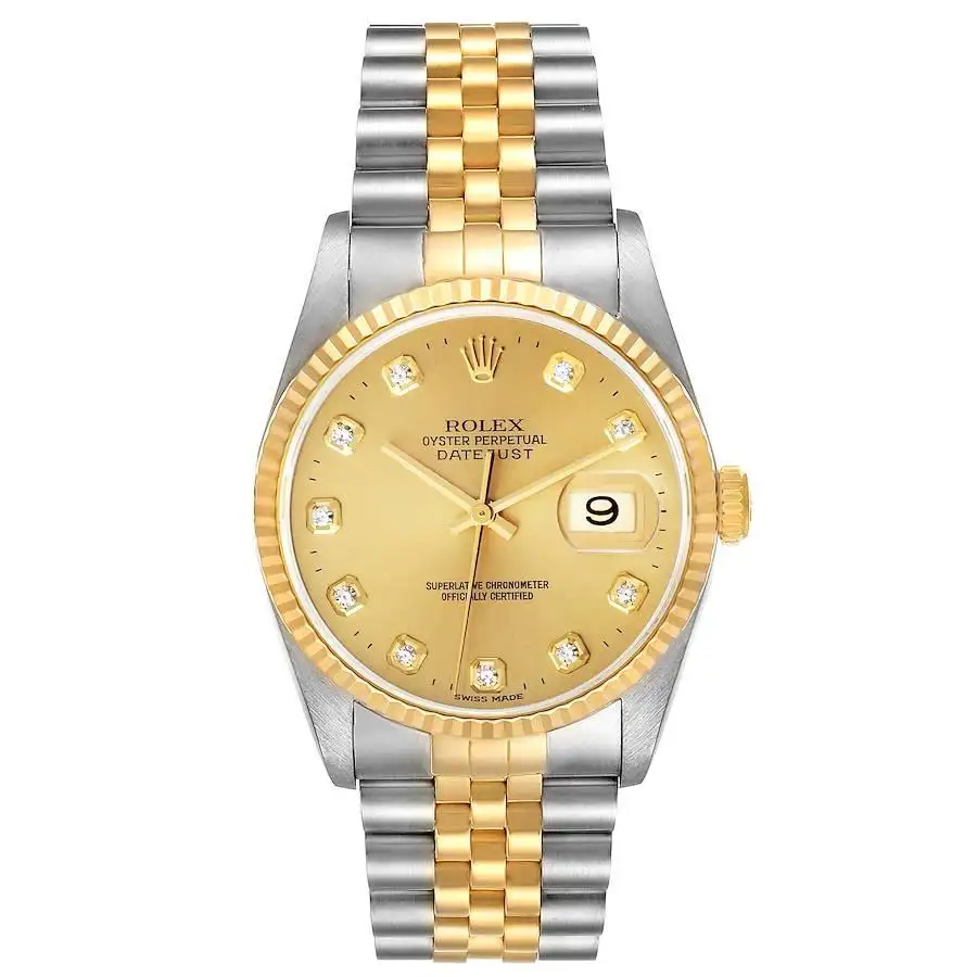 Rolex Datejust Champagne Diamond Dial 16233 | Steel & Gold | 1997 | Box & Papers